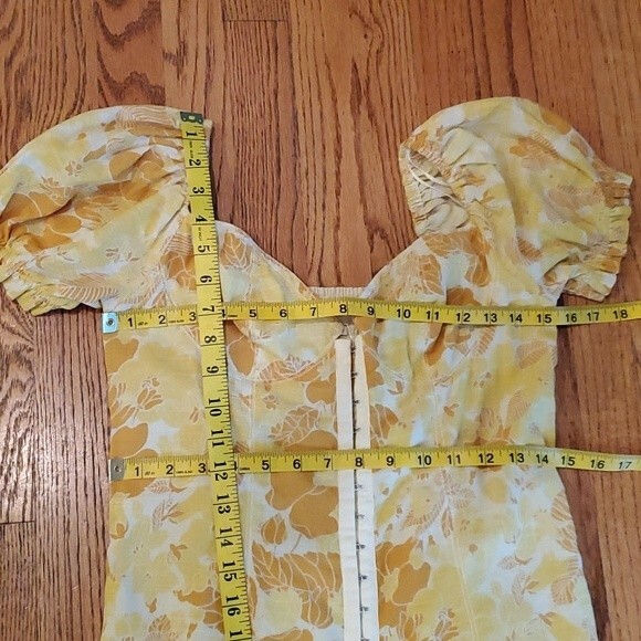 NWOT URBAN OUTFITTERS FLORAL PUFF SLEEVE BUSTIER DRESS YELLOW GOLD DEMURE - Picture 12 of 13